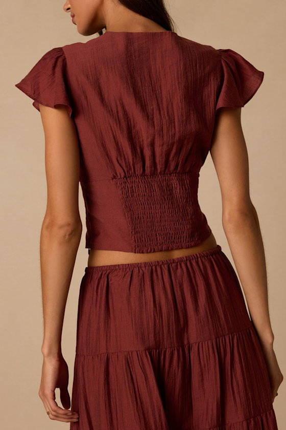 Owens Rust Brown Keyhole Button-Front Top - thumbnail 3