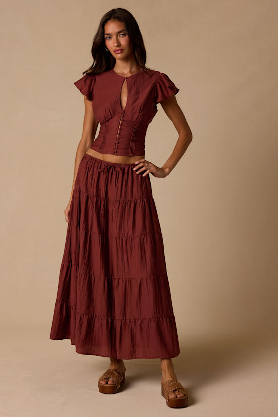 Owens Rust Brown Keyhole Button-Front Top - thumbnail 4