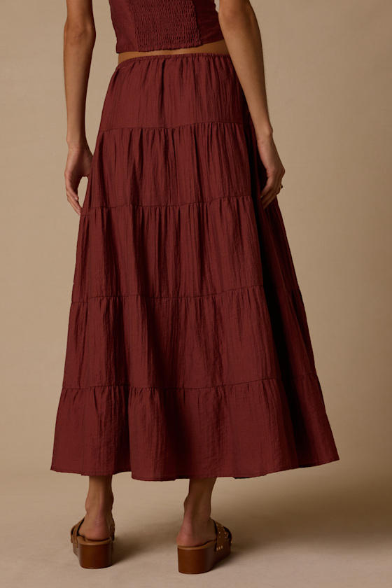 Owens Rust Brown Drawstring Tiered Maxi Skirt - thumbnail 3