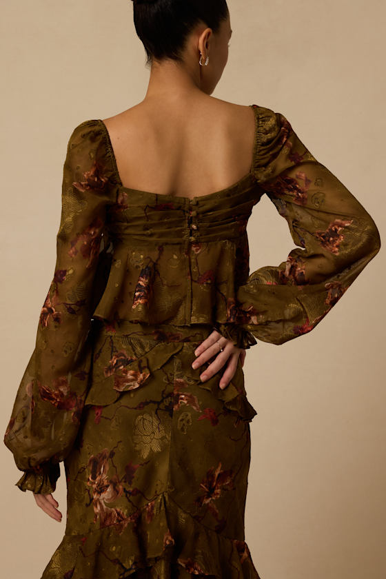 Mallory Olive Green Floral Top - thumbnail 3