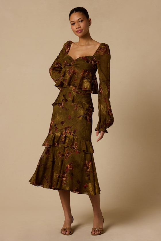 Mallory Olive Green Floral Top - thumbnail 4