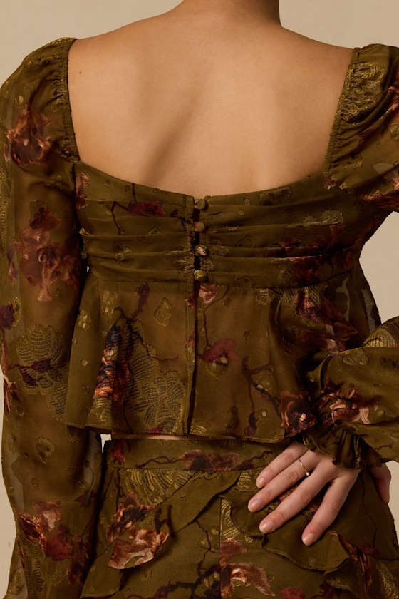 Mallory Olive Green Floral Top - thumbnail 5