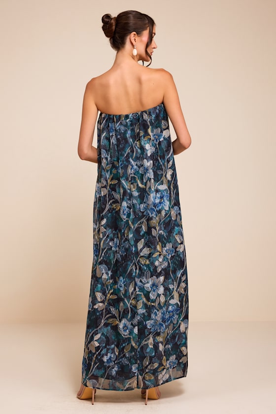 Carlotta Blue Floral Chiffon Maxi Dress - thumbnail 3