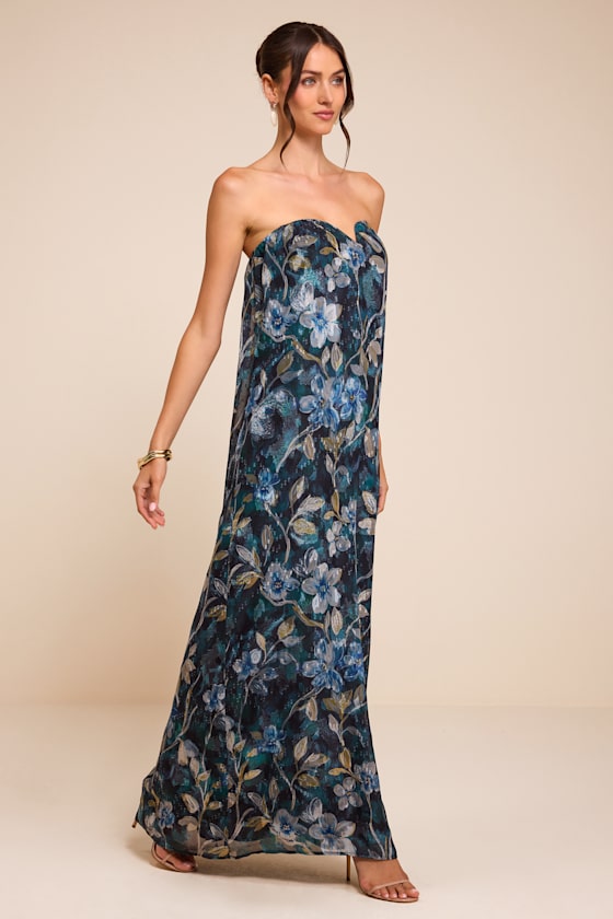 Carlotta Blue Floral Chiffon Maxi Dress - thumbnail 4