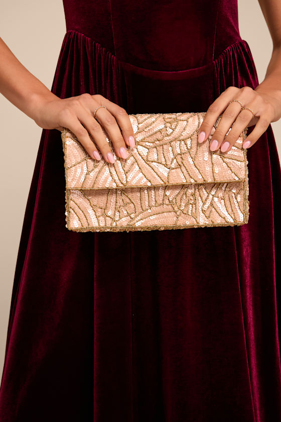 Lulus Adorable Update Rose Gold Beaded Sequin Crossbody Bag