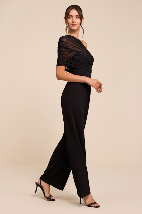 Kimia Black Mesh Asymmetrical Jumpsuit - thumbnail 3