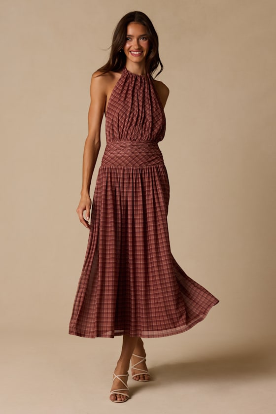 Ryland Red Plaid Midi Dress - thumbnail 4