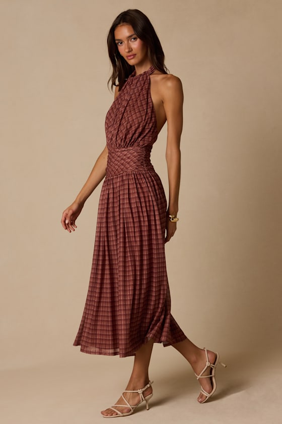 Ryland Red Plaid Midi Dress