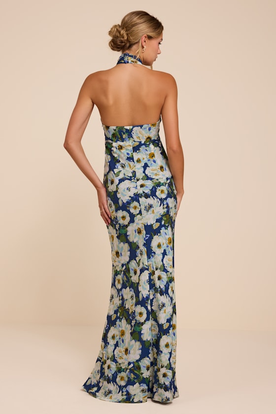 Neely Blue Floral Halter Maxi Dress - thumbnail 3