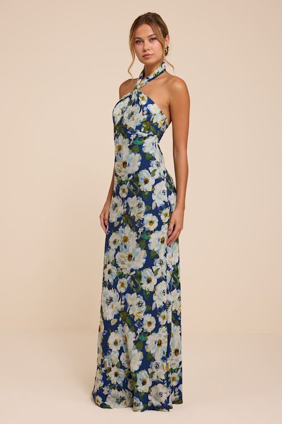 Neely Blue Floral Halter Maxi Dress - thumbnail 4