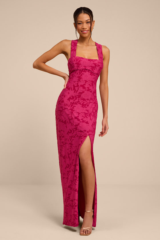 Danette Fuchsia Floral Jacquard Cutout Maxi Dress 2