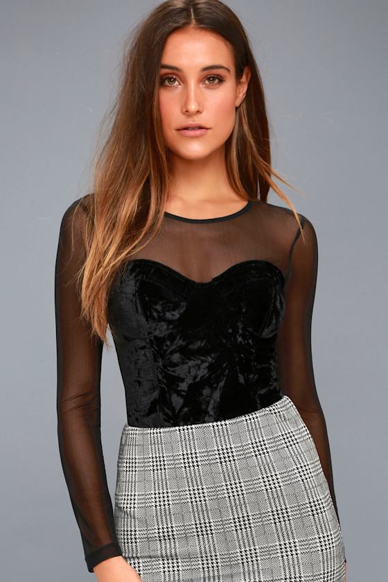Sexy Black Bodysuit Velvet Bodysuit Mesh Bodysuit Lulus