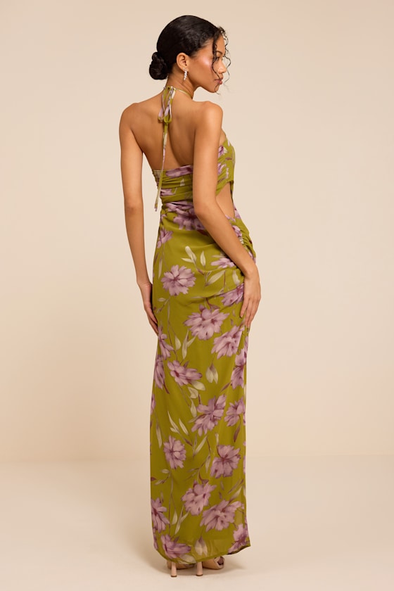Nikina Chartreuse Floral Halter Maxi Dress - thumbnail 3