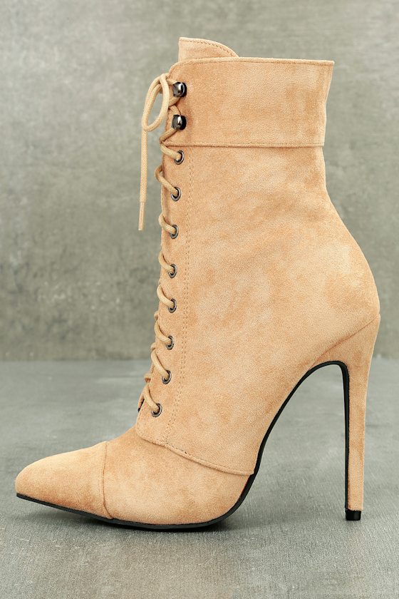 Alasdair Nude Suede Lace-Up High Heel Booties 1