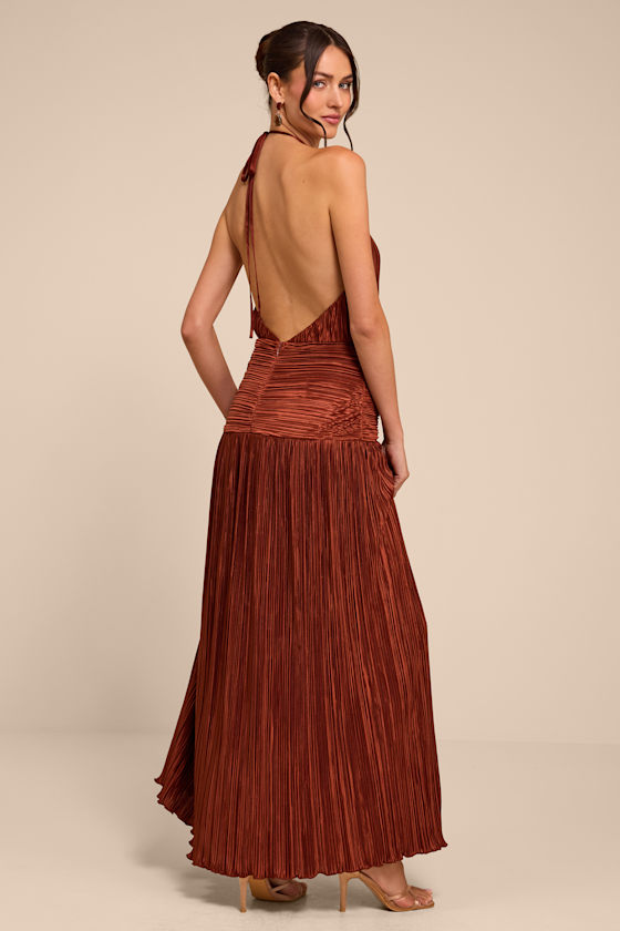 Maryann Rust Brown Plisse Maxi Dress - thumbnail 3