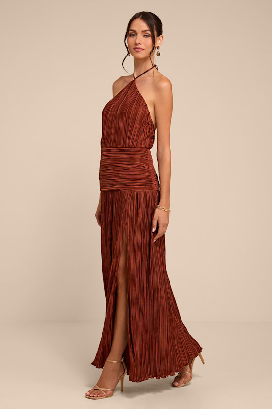 Maryann Rust Brown Plisse Maxi Dress - thumbnail 4