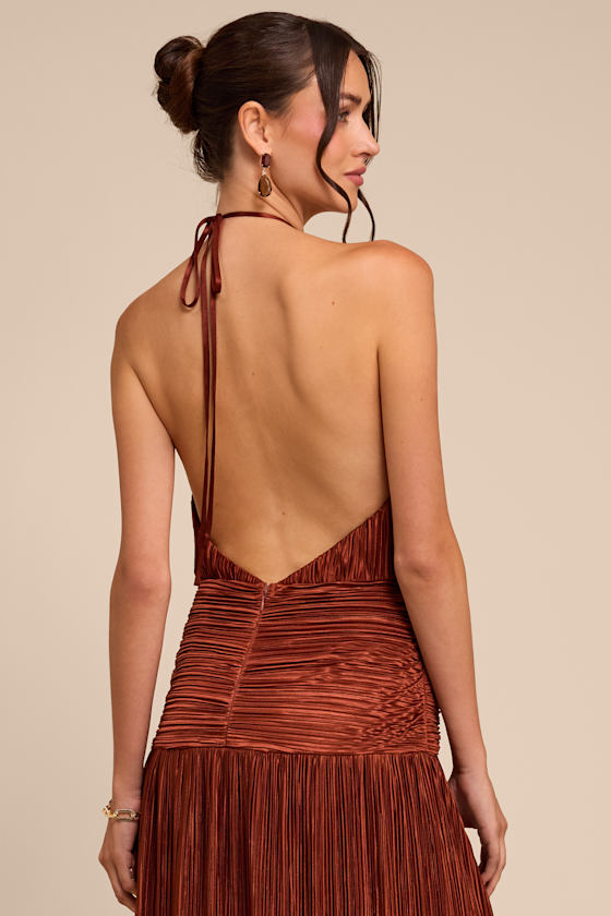 Maryann Rust Brown Plisse Maxi Dress - thumbnail 5