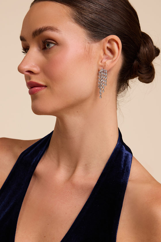 Twinkle Silver Rhinestone Drop Earrings - thumbnail 3