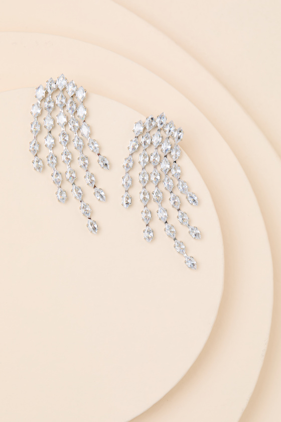 Twinkle Silver Rhinestone Drop Earrings - thumbnail 4