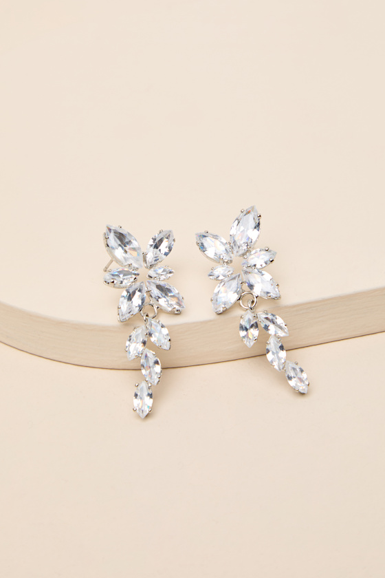 Fleur Silver Rhinestone Earrings 2