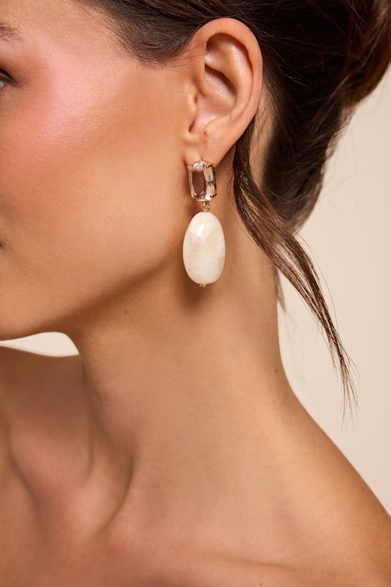 Rylie Beige Stone Drop Earrings - thumbnail 3