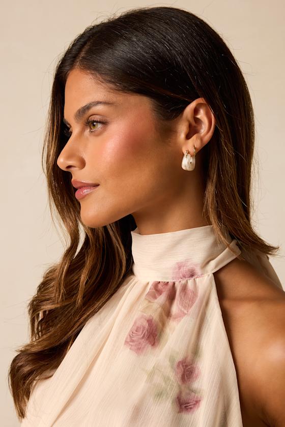 Jayce Beige Marbled Hoop Earrings