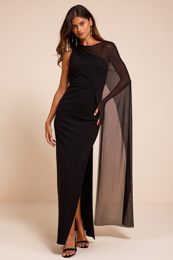 Stassi Black Asymmetrical Cape Maxi Dress - thumbnail 4