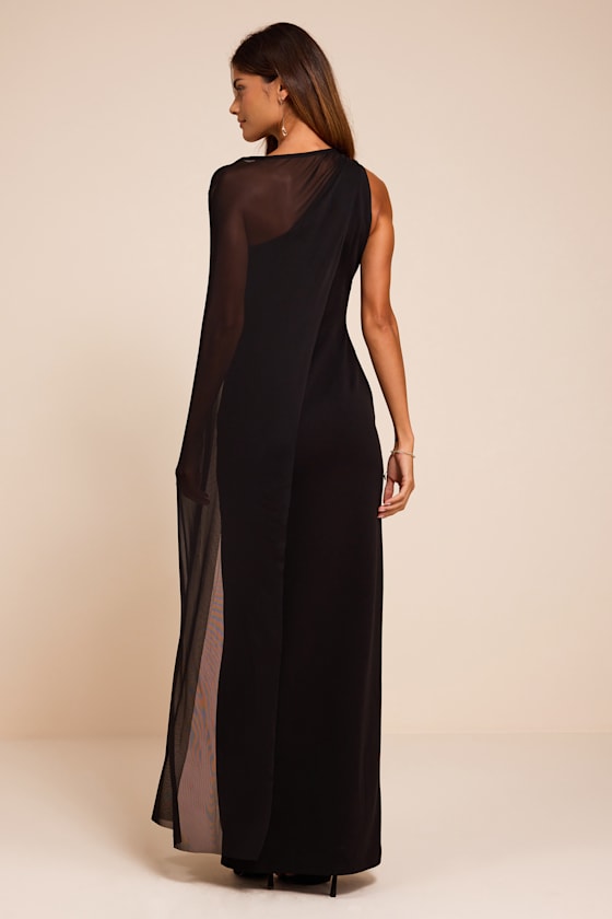 Stassi Black Asymmetrical Cape Maxi Dress - thumbnail 3