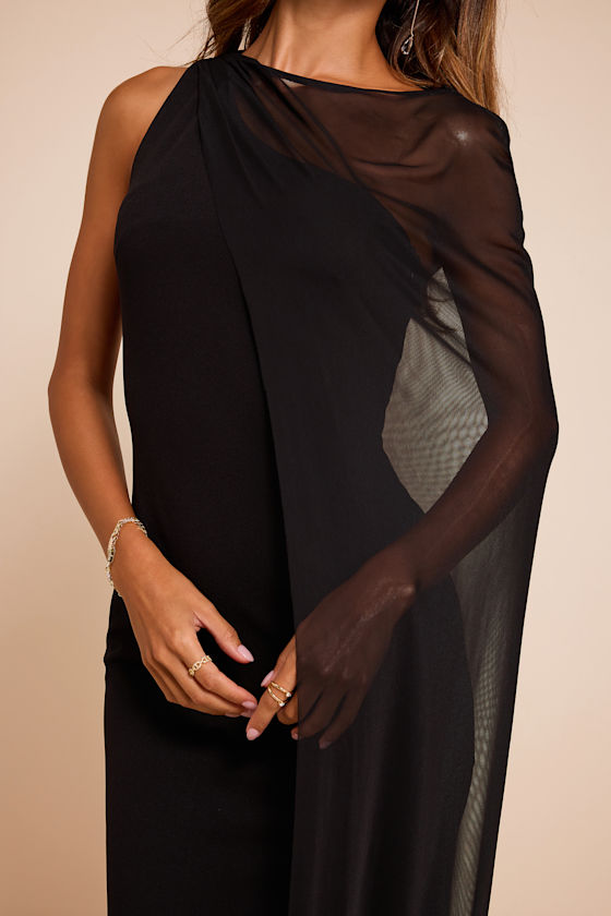 Stassi Black Asymmetrical Cape Maxi Dress - thumbnail 5