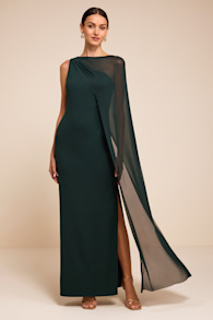 Stassi Emerald Green Asymmetrical Cape Maxi Dress 2