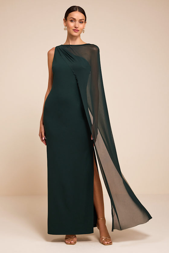 Stassi Emerald Green Asymmetrical Cape Maxi Dress 2