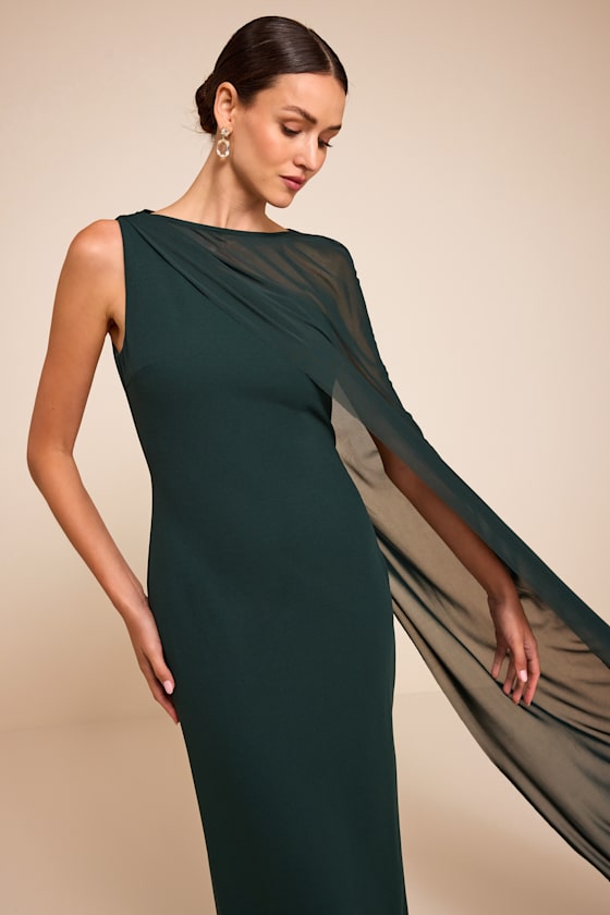 Stassi Emerald Green Asymmetrical Cape Maxi Dress 3