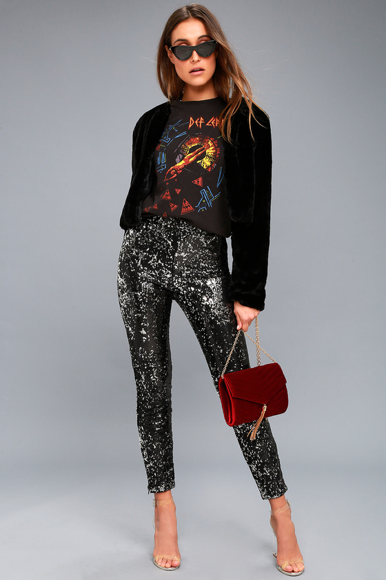 black sequin pants outfit