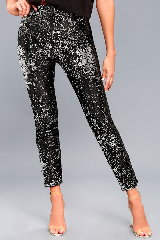 Encore Silver and Black Sequin Leggings 2