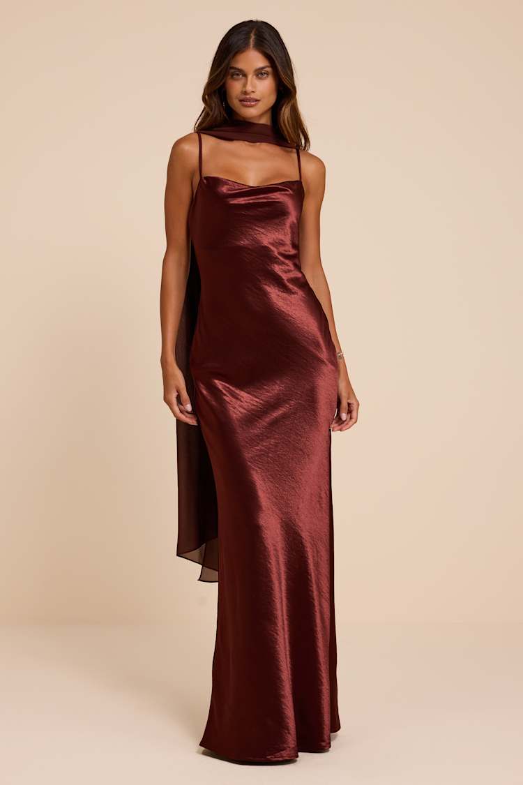 brown slip maxi dress Satin - Maxi Dress - Dress and Scarf Set Vestido Mini Bandage Leila Color:Picture Color-B Stack a chunky gold Linen dress print:stripes