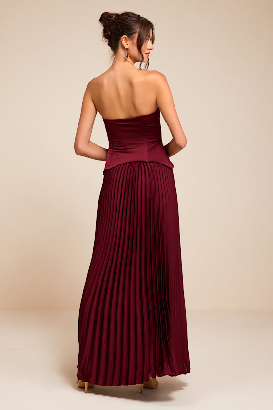 Makani Wine Red Satin Bustier Maxi Dress - thumbnail 3