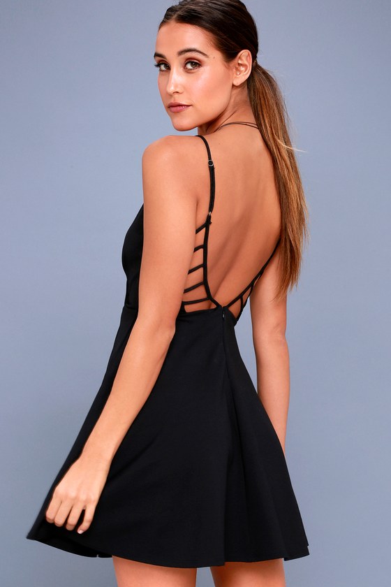 Cute Black Dress Skater Dress Cutout Dress Lulus