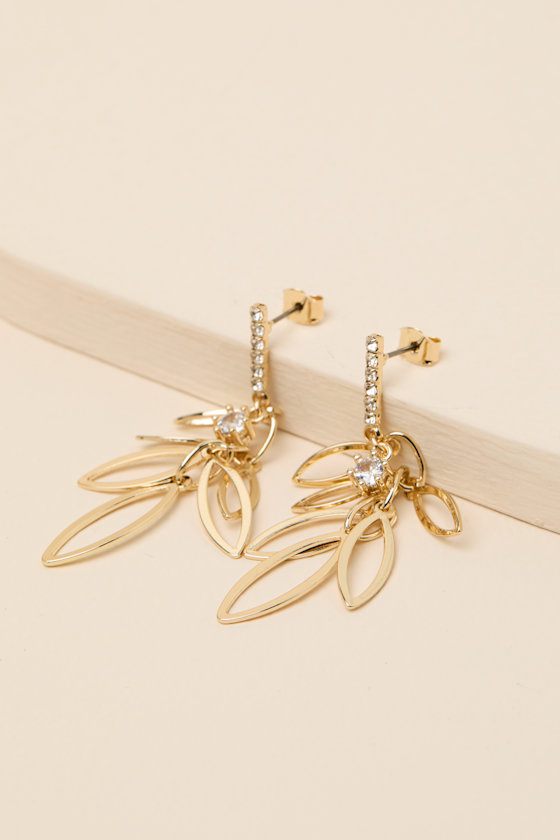 Fifi Gold Rhinestone Leaf Earrings - thumbnail 2