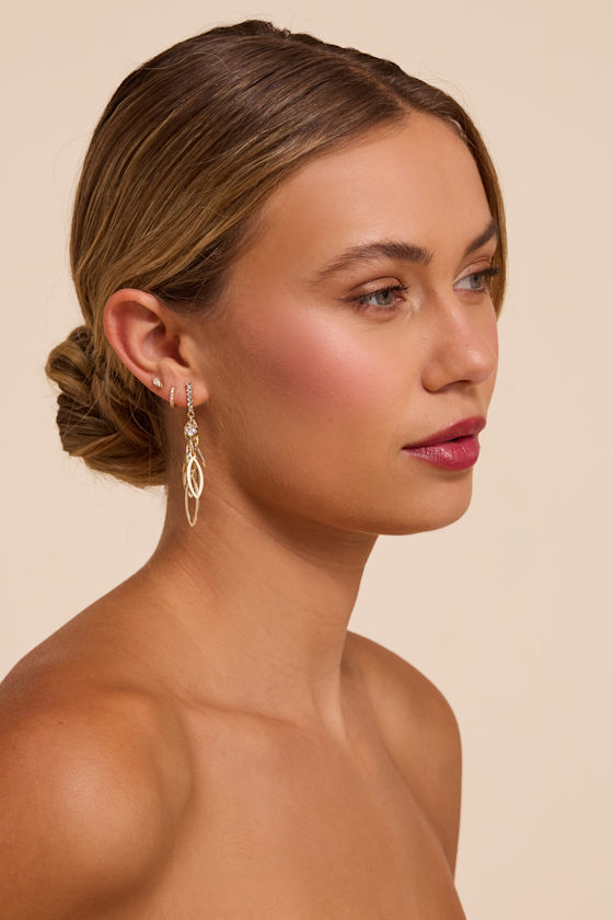 Fifi Gold Rhinestone Leaf Earrings - thumbnail 3