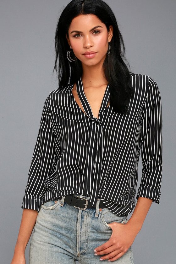 Chic Striped Top - Black And White Top - Long Sleeve Top - Lulus