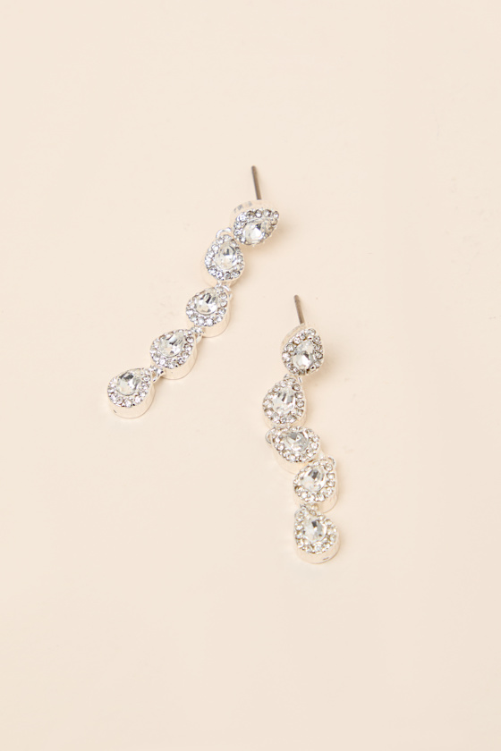 Brilliant Shine Silver Rhinestone Drop Earrings - thumbnail 4