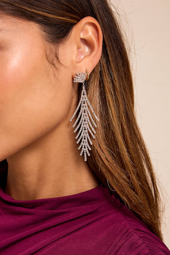 Babylon Silver Rhinestone Earrings - thumbnail 3