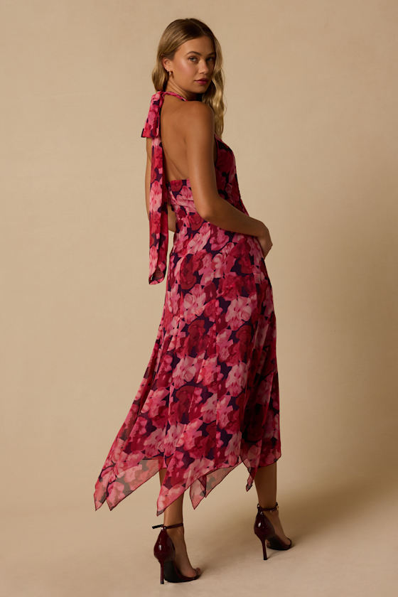 Demi Plum Floral Halter Dress - thumbnail 3