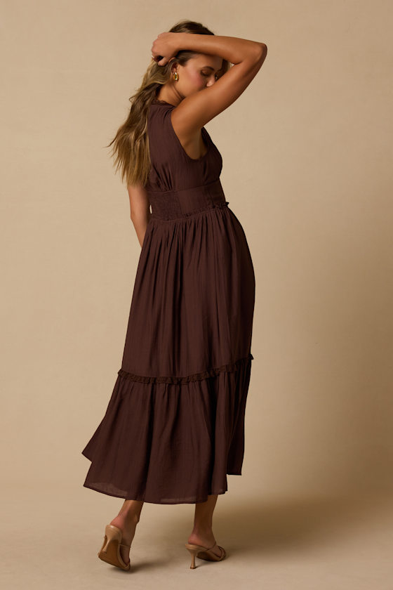 Lucy Brown Tiered Midi Dress - thumbnail 3