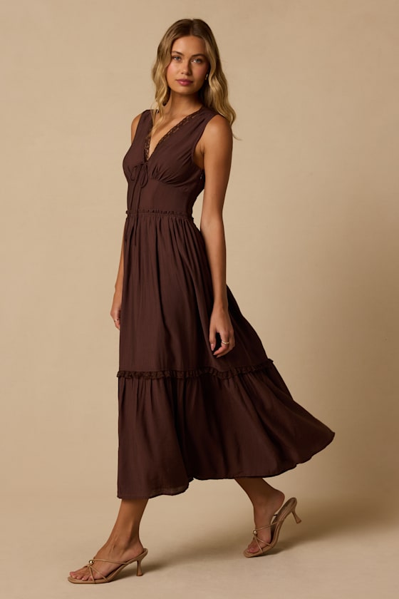Lucy Brown Tiered Midi Dress - thumbnail 4