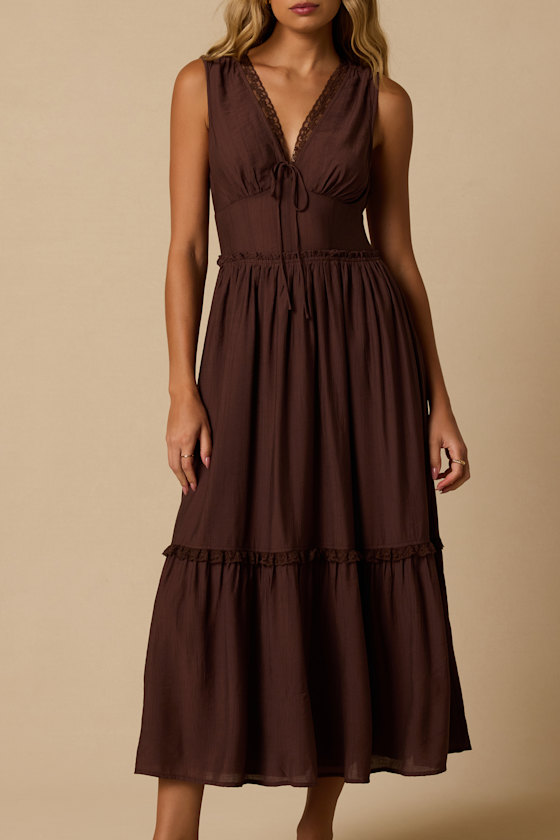Lucy Brown Tiered Midi Dress - thumbnail 5