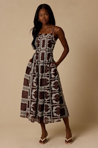Tassa Brown Embroidered Midi Dress 1