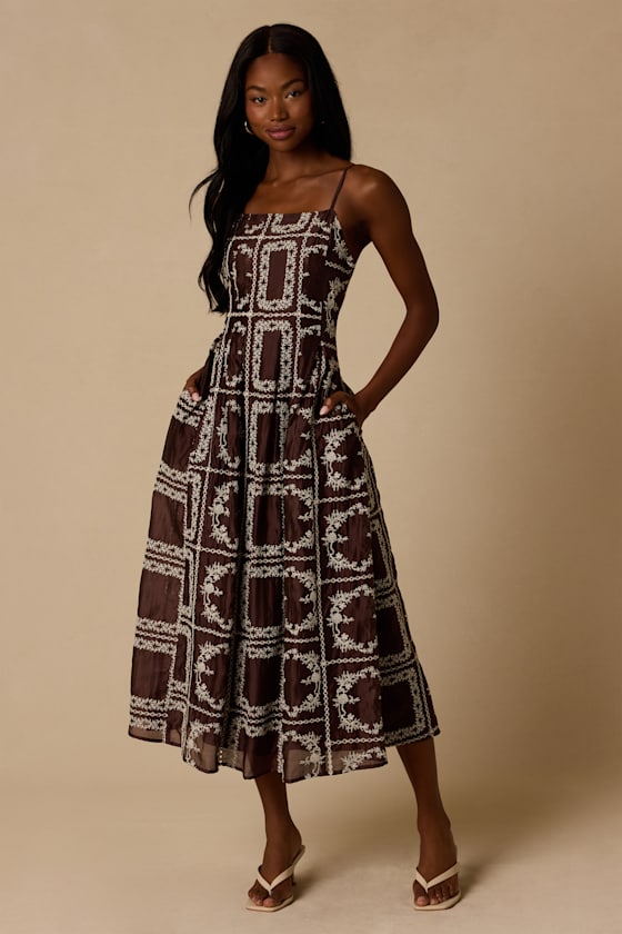 Tassa Brown Embroidered Midi Dress 1