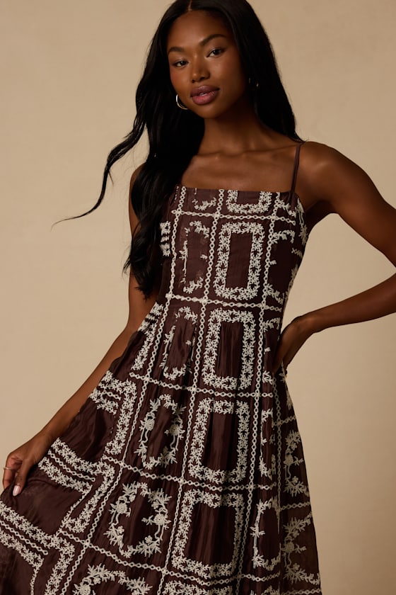 Tassa Brown Embroidered Midi Dress 2