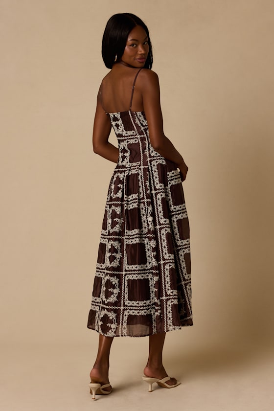 Tassa Brown Embroidered Midi Dress - thumbnail 3